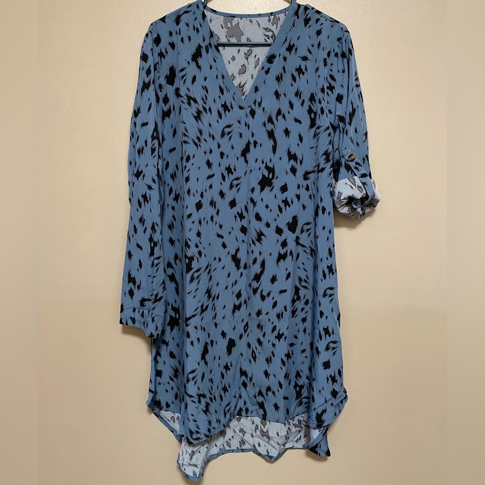 All over print Roll-up Sleeve Dress